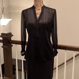 Cache silk black top with chiffon sleeves